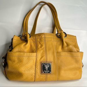 ECU Tignanello Mustard Maize pebbled leather shoulder bag with key tag